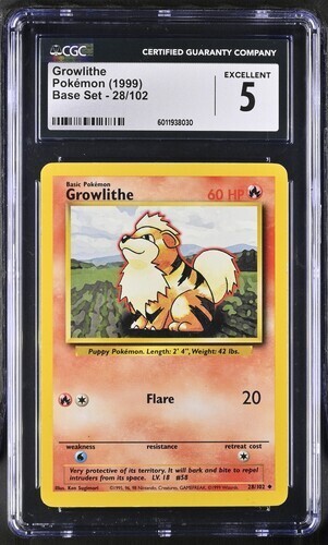 Vintage Growlithe 028/102 Base Set Pokemon Card
