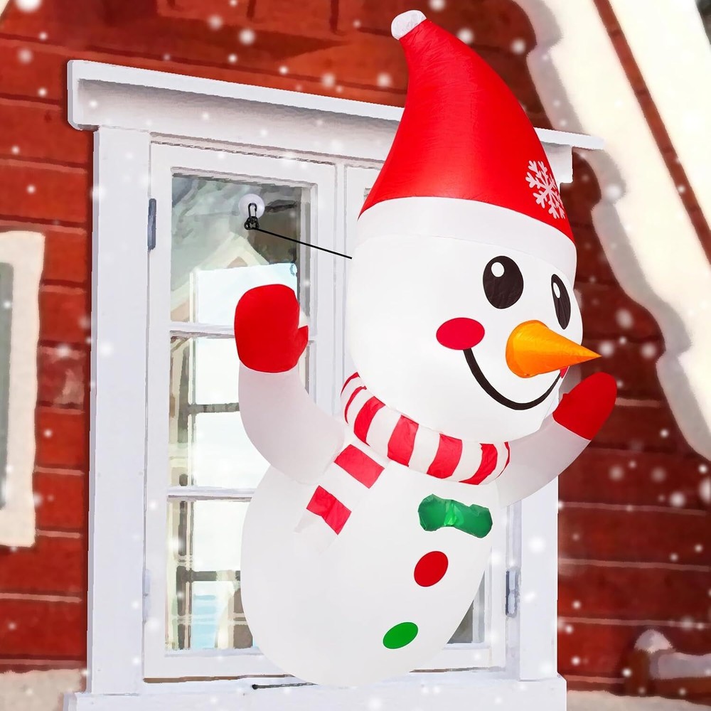 Christmas Inflatable Snowman Decor, 4ft Christmas Window Decor Outdoor Indoor