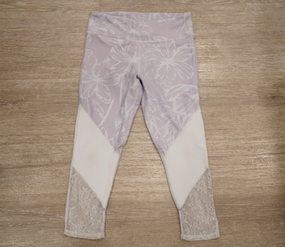 Fabletics Womens Small Gray Lace Performance Leggings Activewear Athleisure