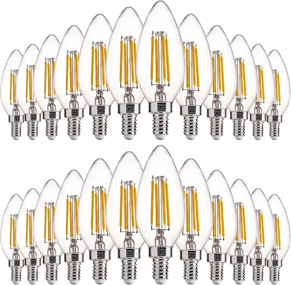 24-Pack E12 Base Soft White Dimmable LED Bulbs 60W Equivalent Energy-Efficient Indoor Lighting for Chandeliers Lamps and Decorative Fixtures