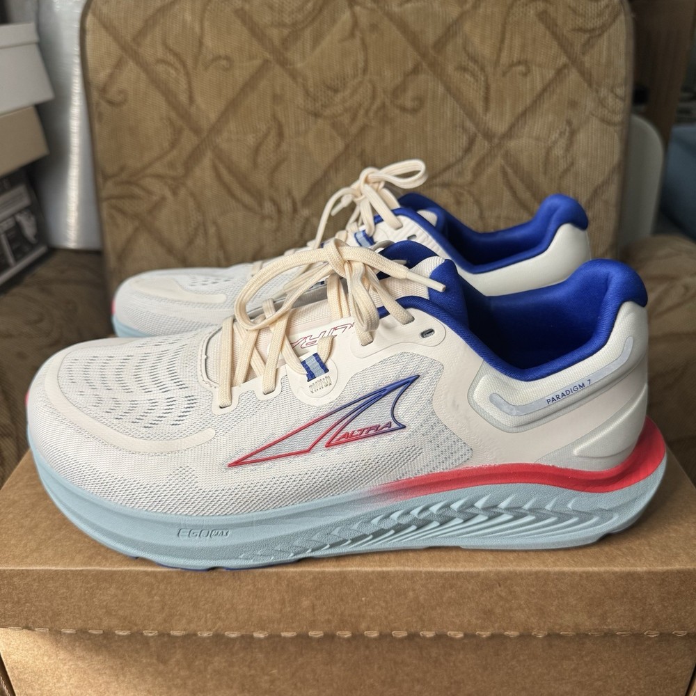 Altra Paradigm 7 Men's Size 10 White Blue Running Shoes Lightly Worn AL0A82C5140