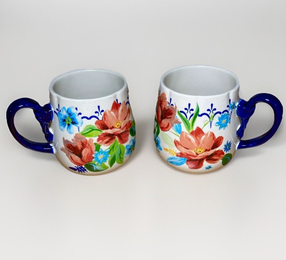 Pioneer Woman Spring Bouquet Floral Stoneware Coffee Mug Set (2) 16 oz