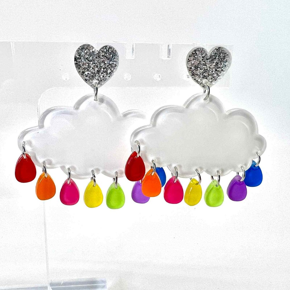 Rainbow Cloud Earrings - Pride Earrings - Rainy Day Earrings - Rainbow Jewelry-image
