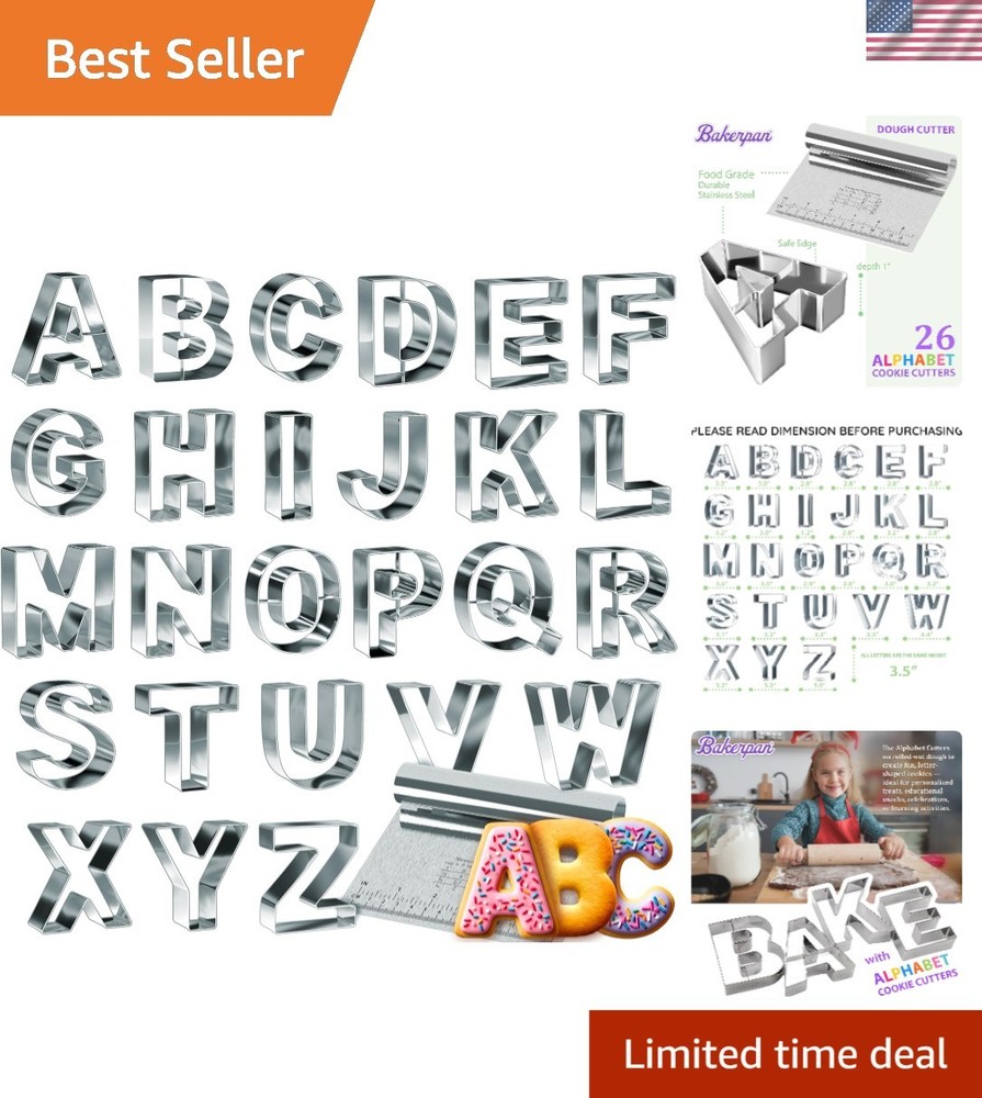 Complete Set of 26 Stainless Steel Alphabet Cookie Cutters - Easy to Clean & Use