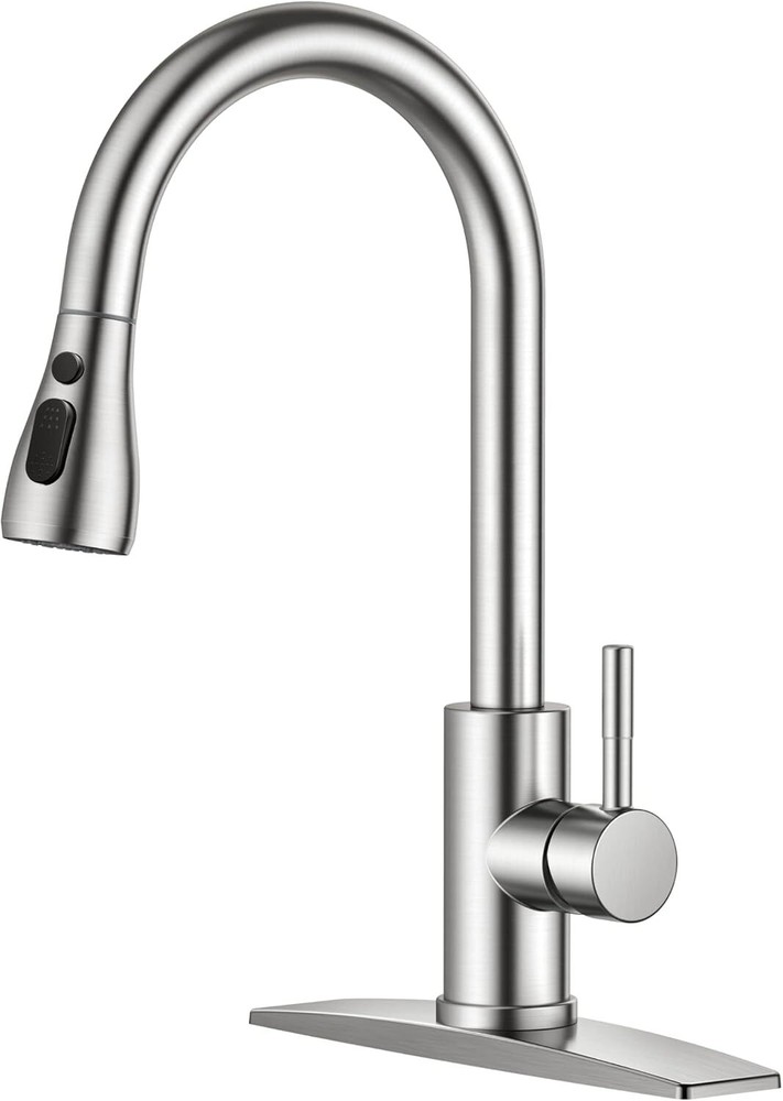 Brushed Nickel High-Arc Pull-Down Kitchen Faucet with Classic Stainless Sprayer