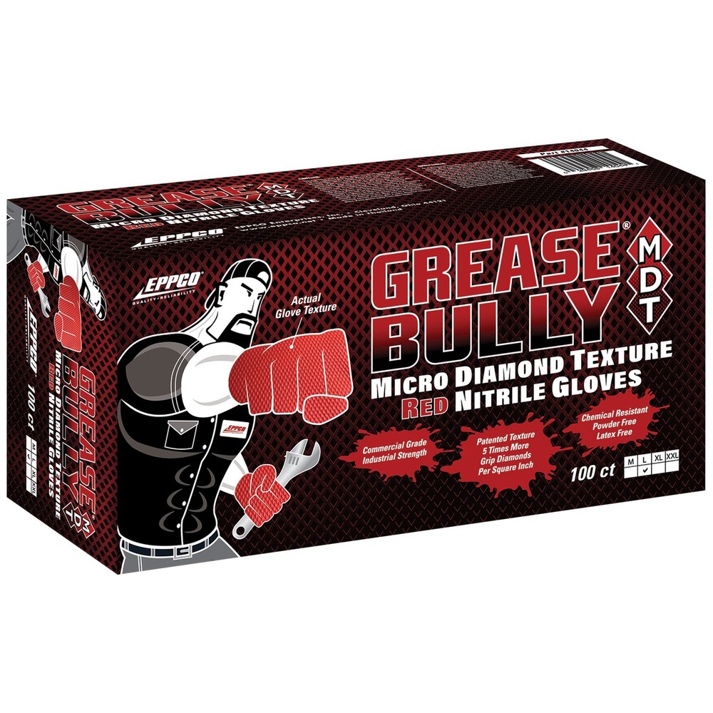 Grease Bully 7-Mil Red Nitrile Gloves Disposable Powder Free Latex Free Textured Grip