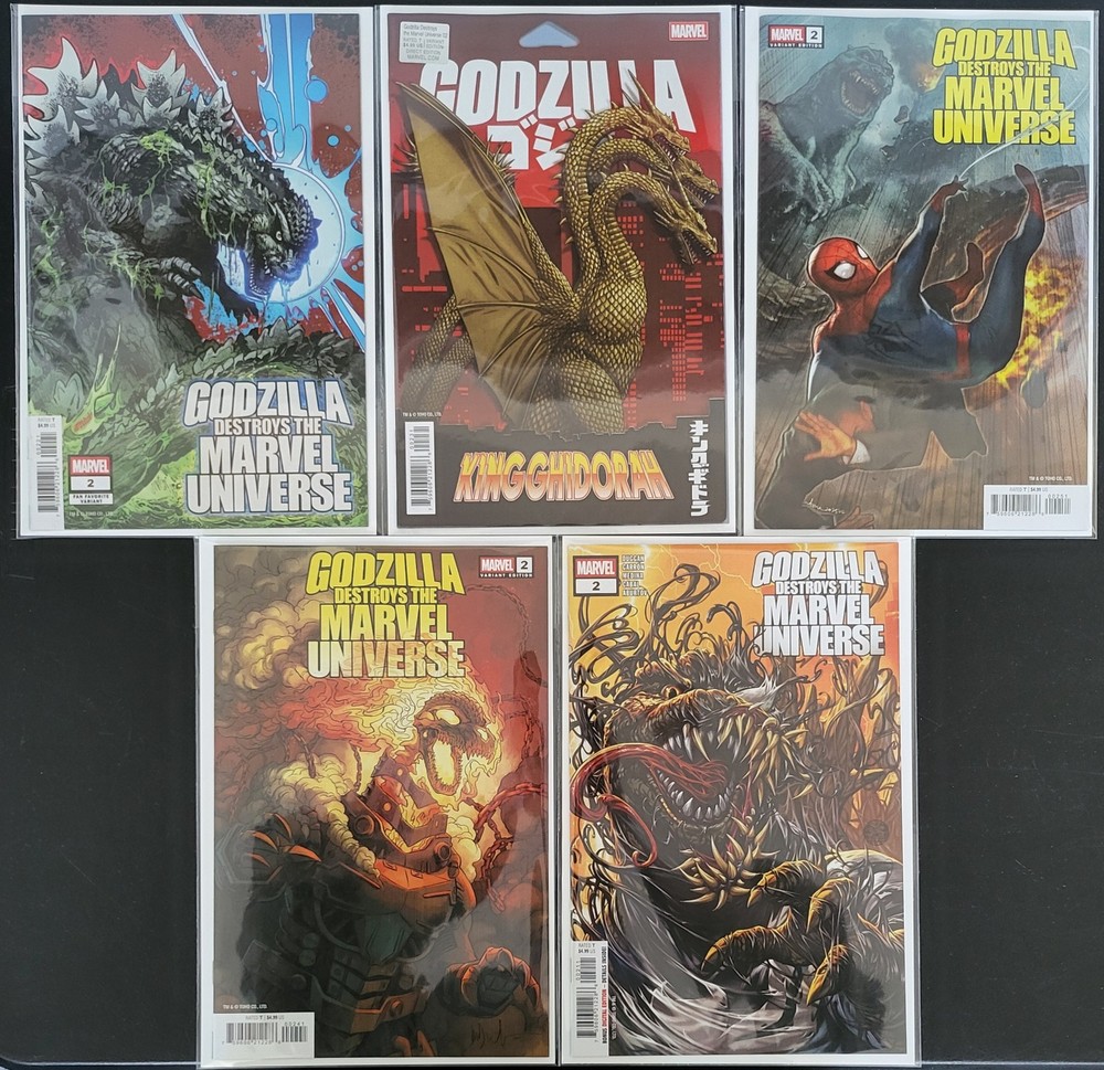 Godzilla Destroys The Marvel Universe #2, Lot of 5 Standard Covers, NM/Better