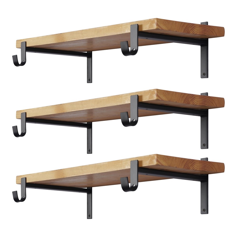 Black Wall Shelf Brackets with Hooks - 6-Pack Closet Rod Supports