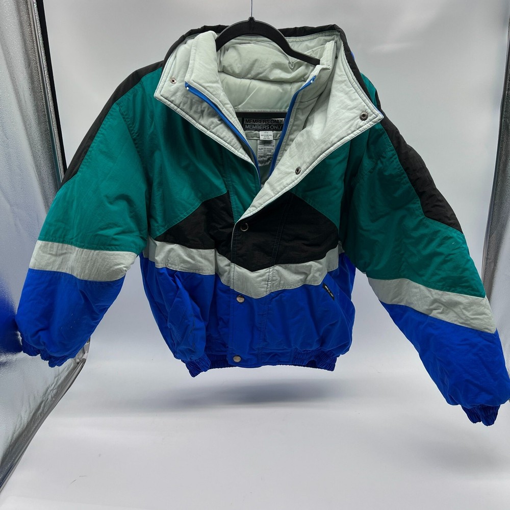 Members Only Mens L Multicolor Striped Nylon Ski Jacket Full Zip Long Sleeve-image