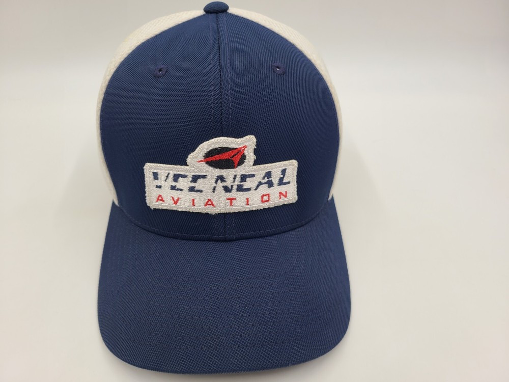 Vee Neal Aviation Mesh Trucker Flex Fitted L-XL Hat Cap Dad Men Women Blue White