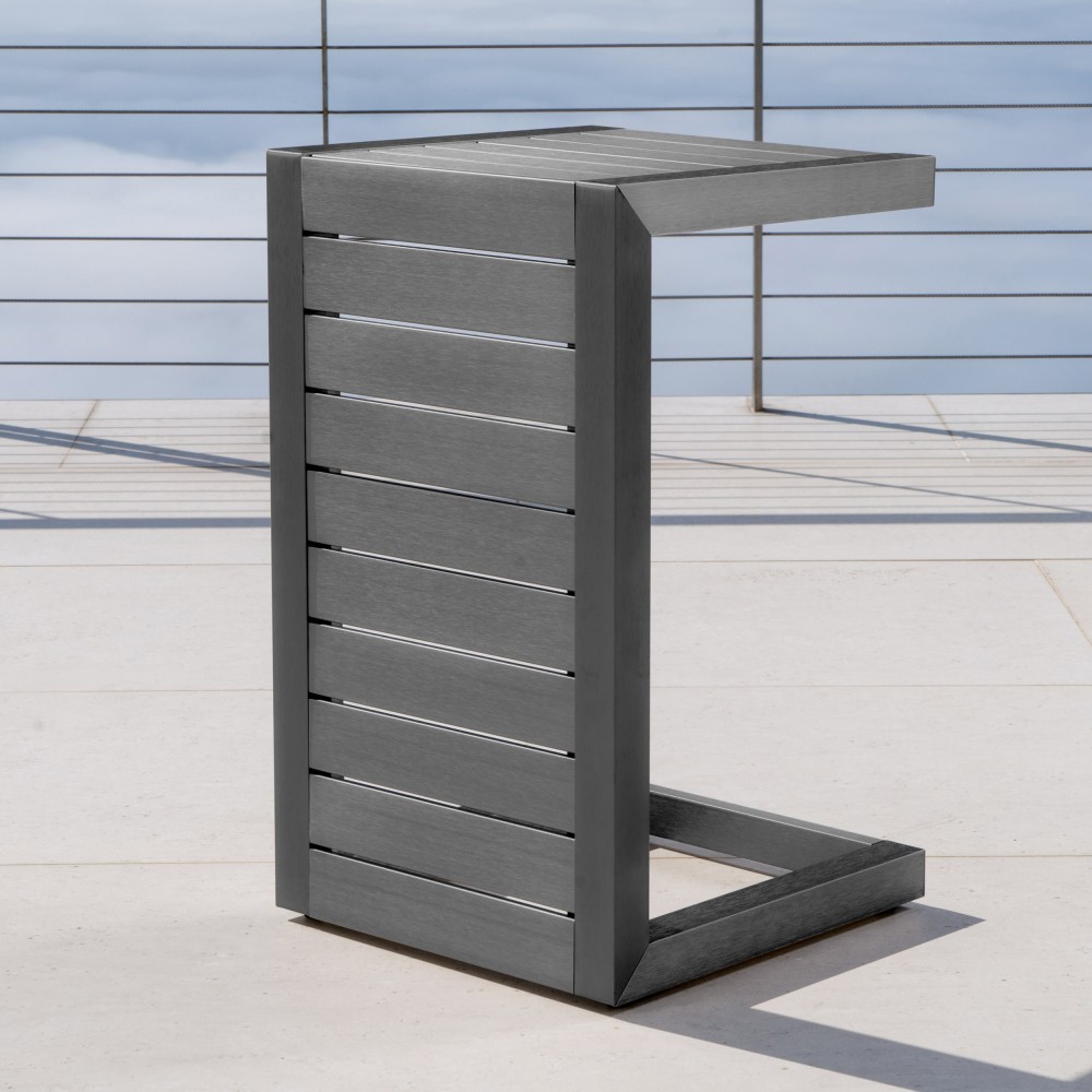 Aluminum C-Shaped Accent Table (Grey) – Outdoor Modern Easy Assembly