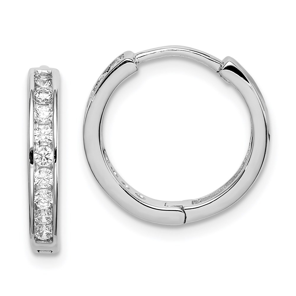 Sterling Silver Rhodium-Plated CZ Hinged Hoop Earrings 17mm 2.1g