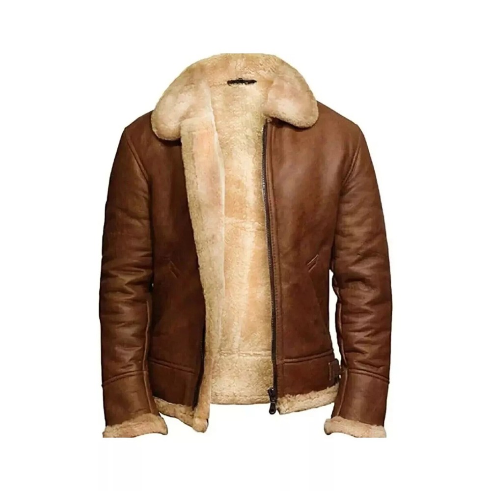 Men's RAF Aviator Real Leather Jacket Bomber B3 Sheep Skin Pilot Flying Coat