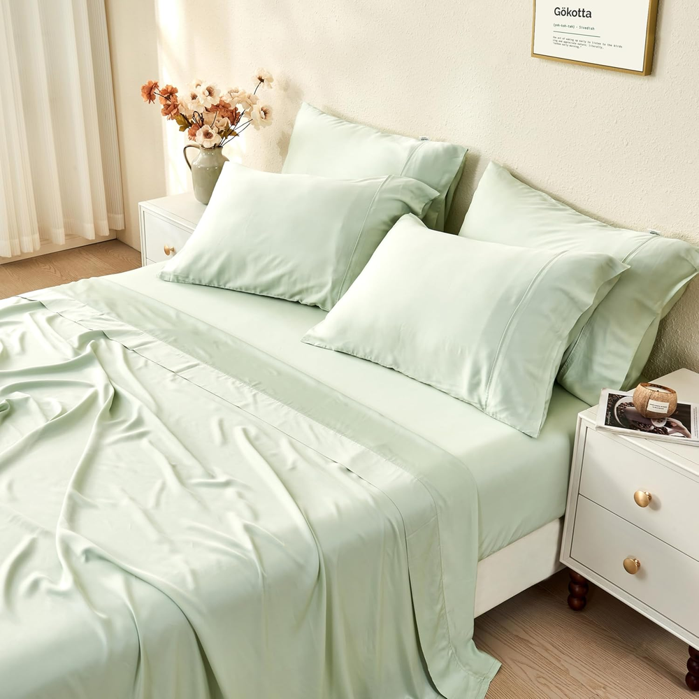 King Size 6-Piece Bamboo Rayon Cooling Bed Sheets for Hot Sleepers