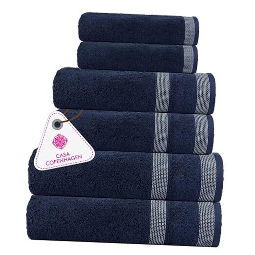 Solitaire 6 Pieces Towel Set- 600 GSM 2 Bath Towel 2 Hand Towel 2 Dark Navy
