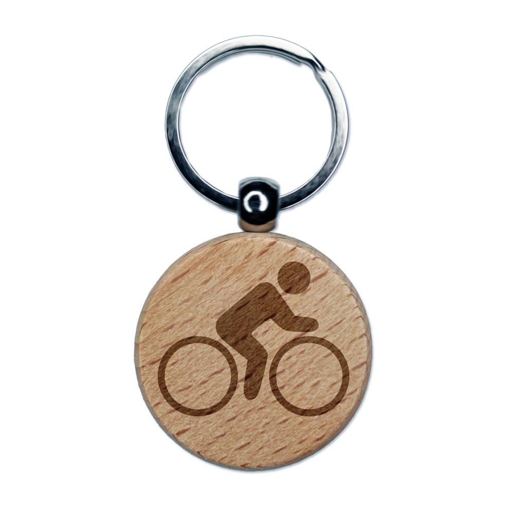 Engraved Wooden Bike Cycling Keychain Charm Tag with Icon Design  