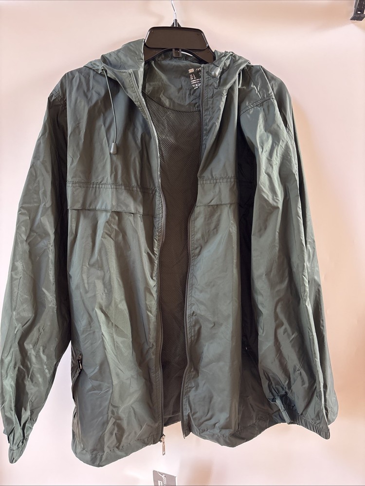 Geek Lighting Men's Hooded Rain Jacket, Hunter Green, Large