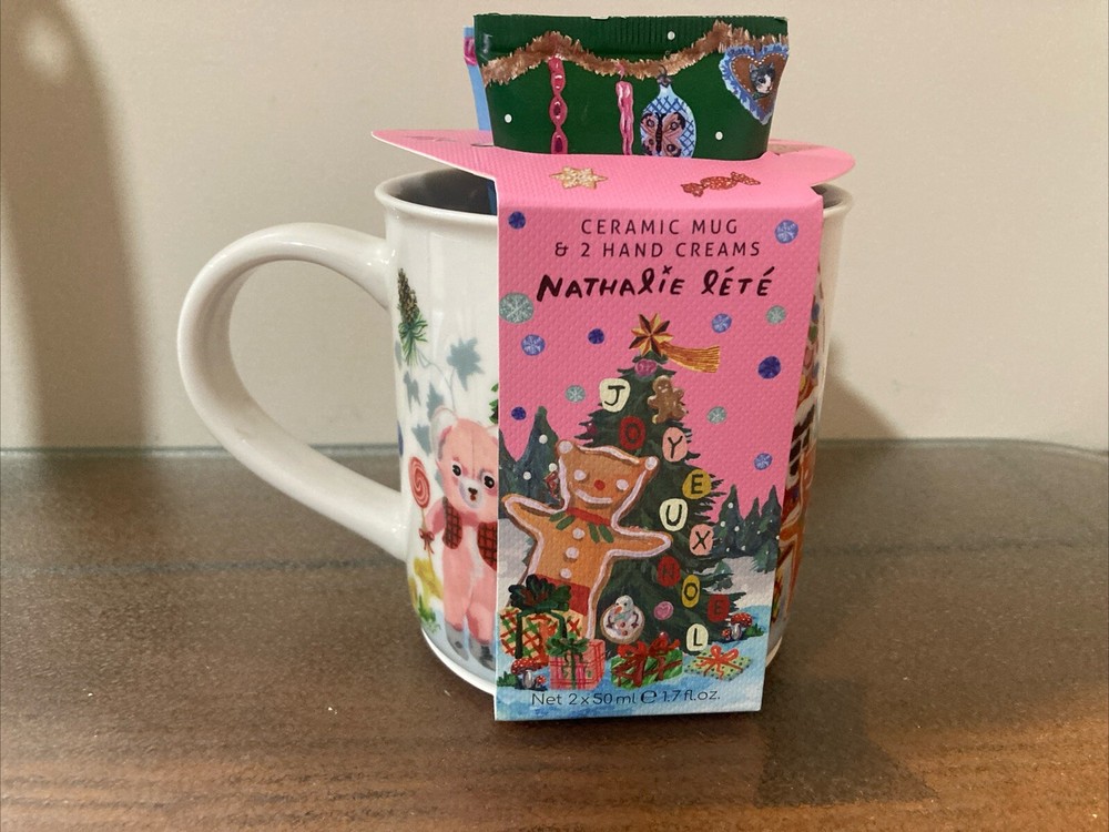 NATALIE LETE Coffee Mug with 2 HEATHCOTE & iVORY Hand Creams Gift Set NEW