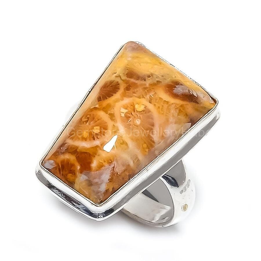 Cyber Monday Sale 925 Silver Fossil Coral Stone Wife Statement Ring Jewelry US 7-image