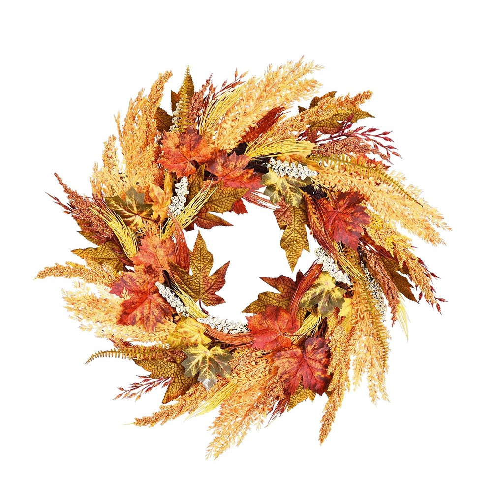 23-Inch Fall Wheat Wreath for Front Door Autumn Harvest Decor