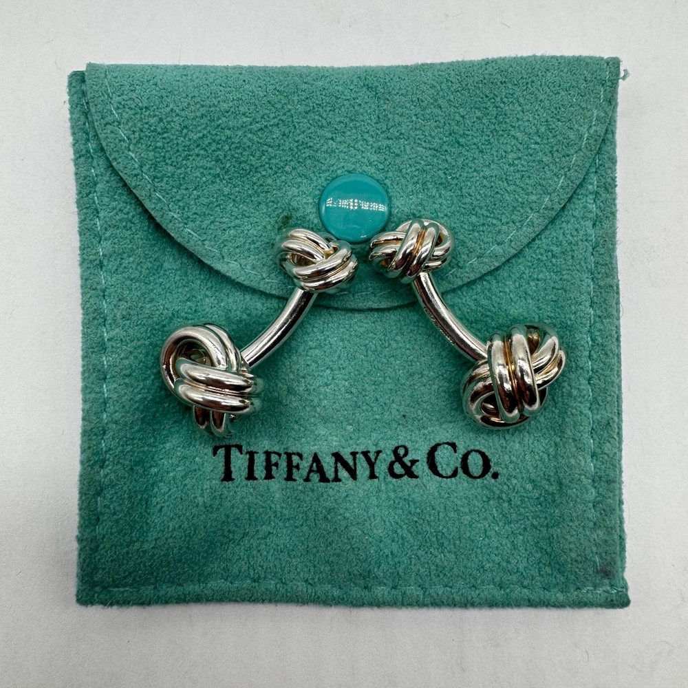 Tiffany & Co. Sterling Silver Double Knot Stud Cufflinks--18g
