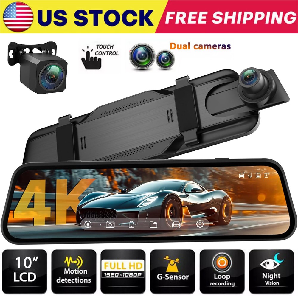 10'' touch screen 4K HD Car Mirror Dash Cam Rear View Mirror Camera Night Vision