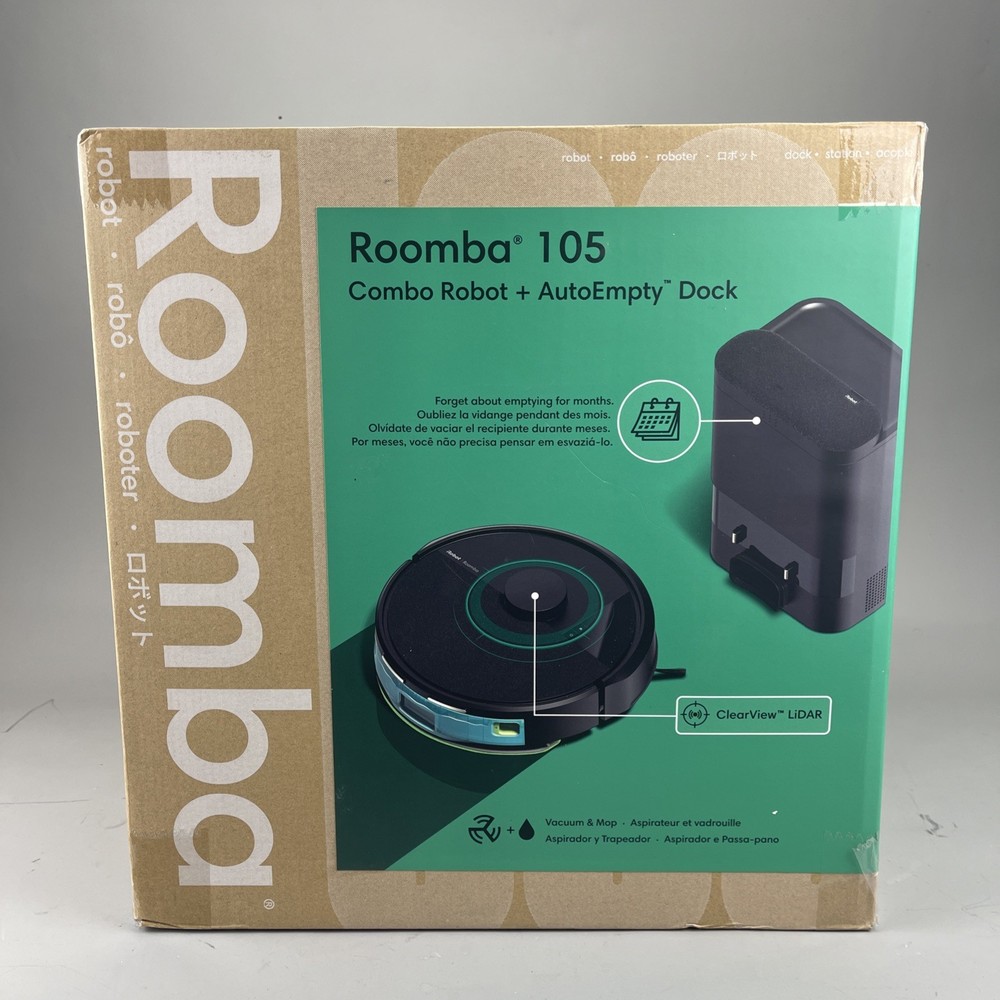 iRobot Roomba 105 Combo Vacuum & Mop AutoEmpty Dock LiDAR Self-Empty