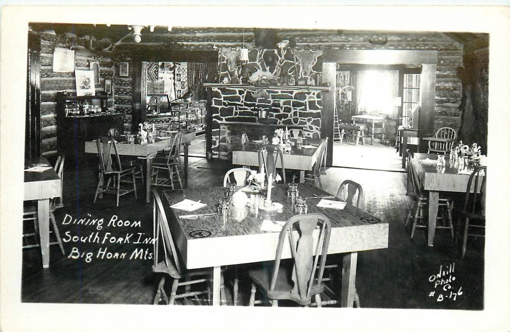 1940s Montana Dining Room South Fork Inn Big Horn Mtns RPPC Postcard 25-5942