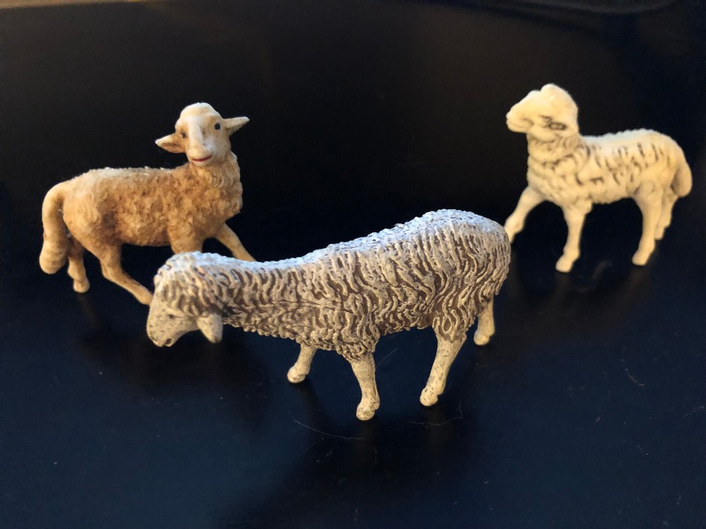 Vintage Nativity Set Creche Figure PVC/Polyresin Small Sheep Figures