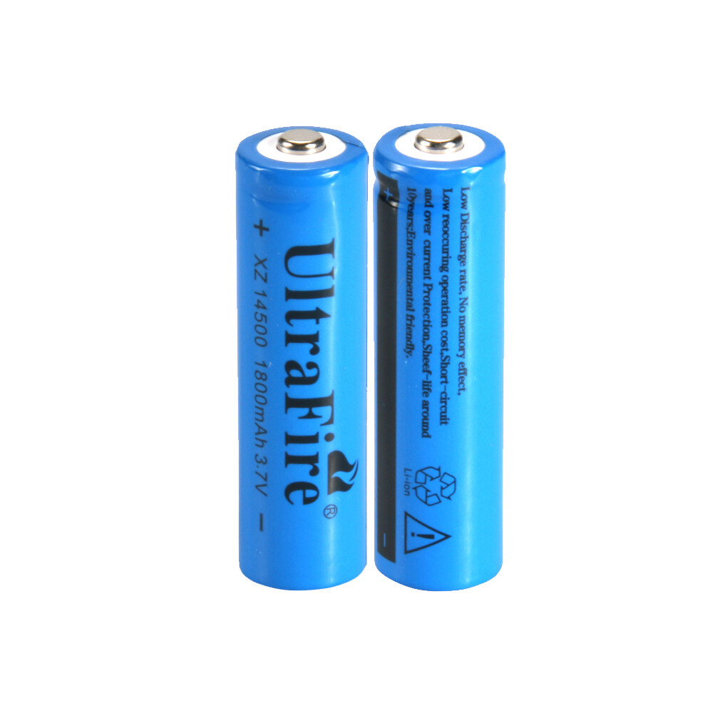 2pcs 14500 Battery 3.7V UltraFire 1800mAH Rechargeable Batteries Cell
