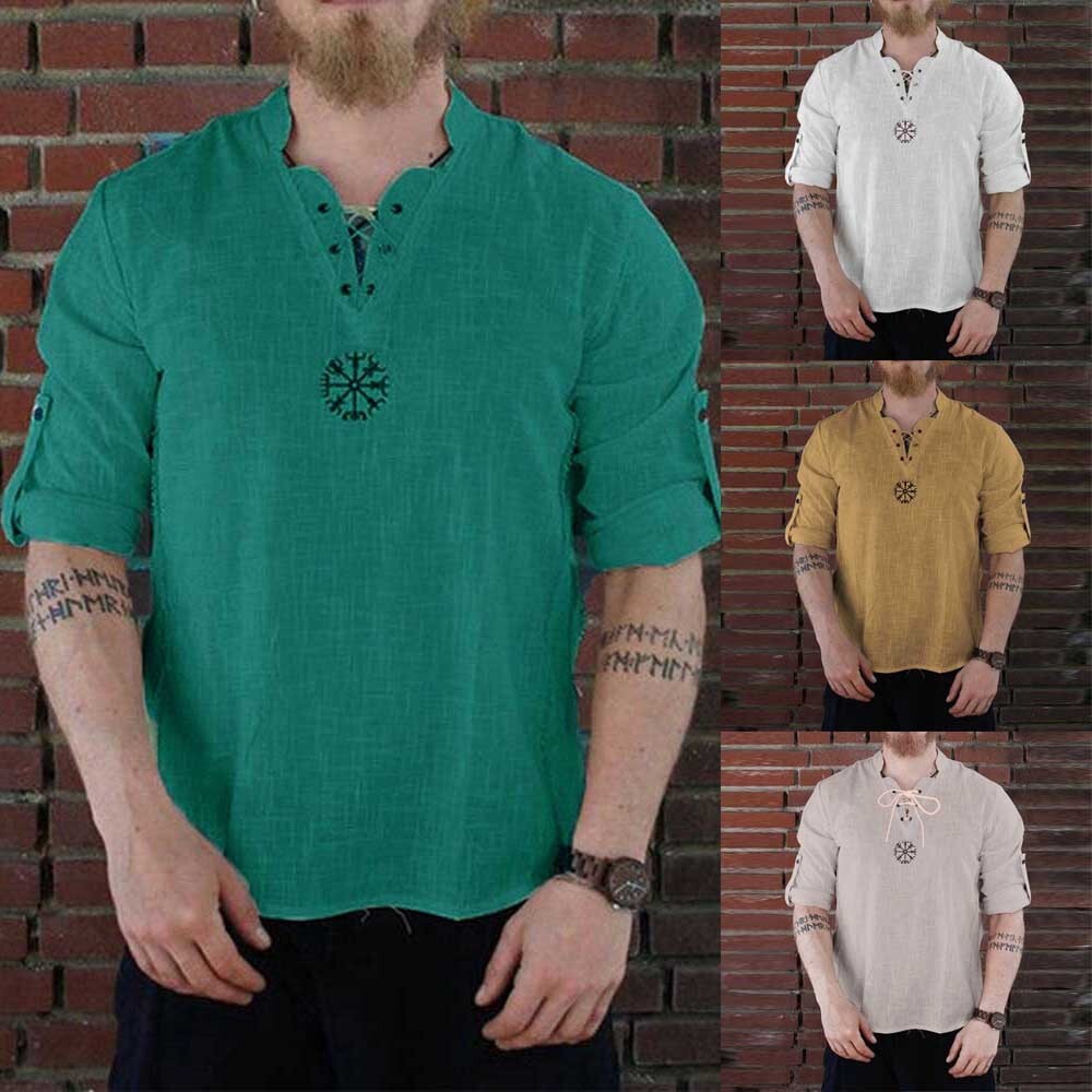 Men’s Comfortable Summer Casual V-Neck Lace-Up Blouse T-Shirt