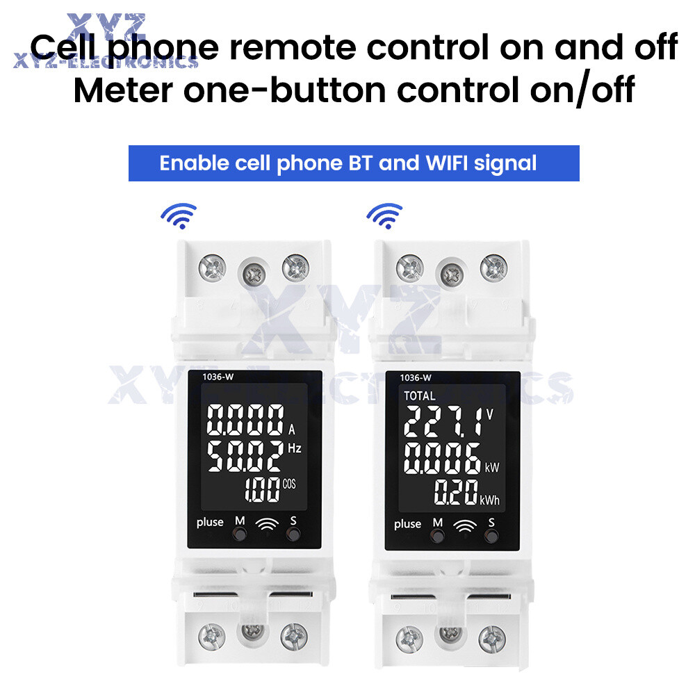 DIN Rail Multi-Function Tester Digital Voltage Current Power Meter AC85~265V 63A