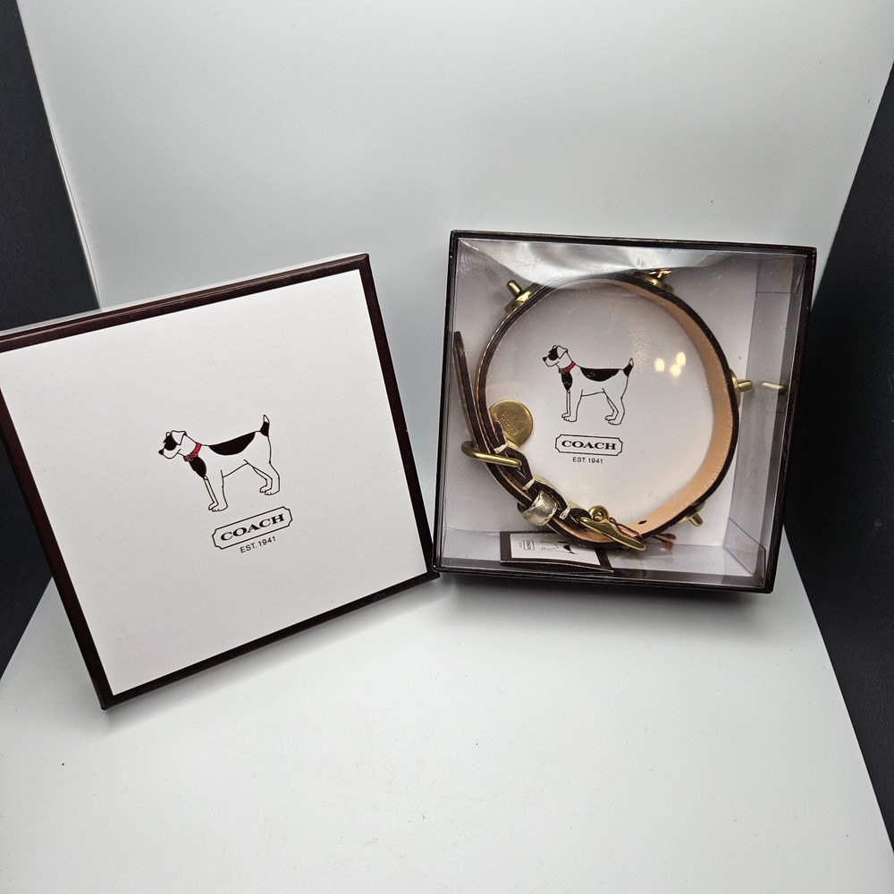 NIB COACH Metallic Gold Turnlock Leather Dog Collar Charm 600900 Small