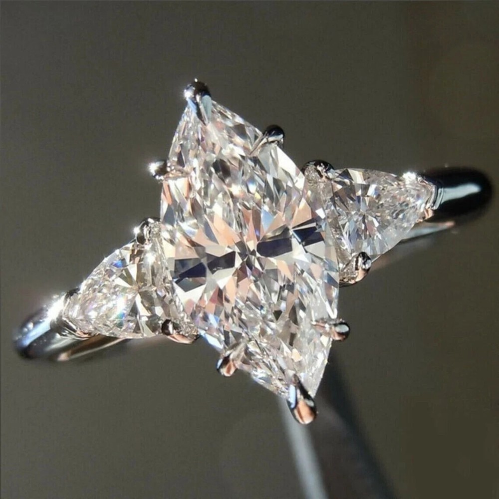 5.00 Ct Certified Marquise Cut White Treated Diamond Solitaire Ring 925 Silver !