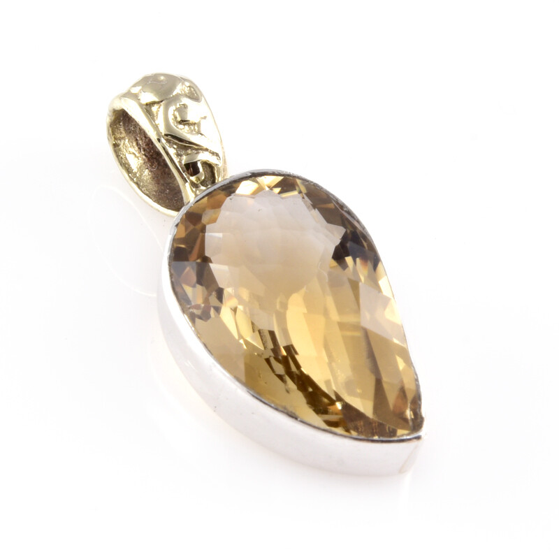 Natural Citrine Gemstone Pendant in 925 Sterling Silver, 1.2 Inches