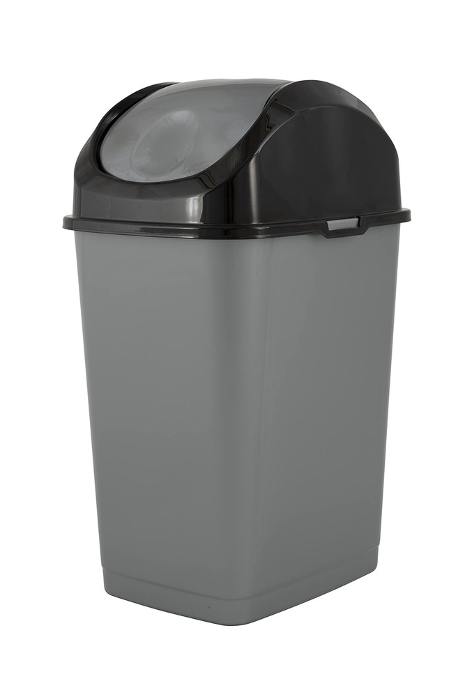 Trash Can with Swing Top Lid 9 Gallon, Grey and Black Slim Waste Bin Durable ...