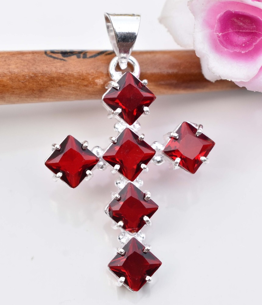 Mozambique Garnet Sterling Silver Handmade Women Pendant 2.10 Inch