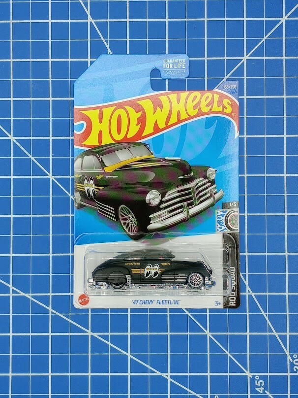 2022 Hot Wheels #155 Rod Squad 1/5 '47 CHEVY FLEETLINE Black w/Chrome Lace Spoke