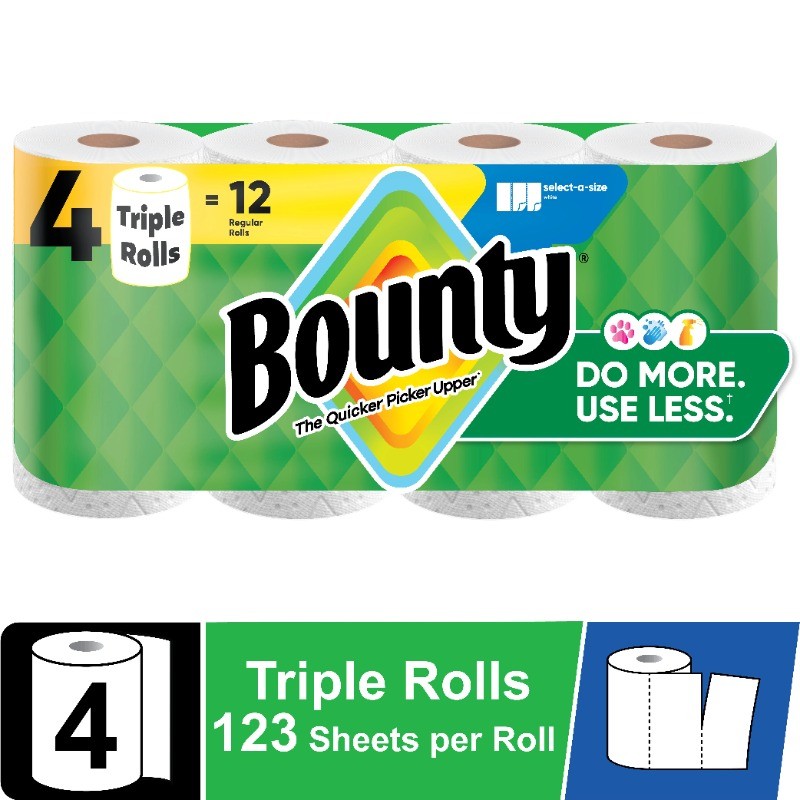 Bounty Select-A-Size White Paper Towels 4 Triple Rolls 123 Sheets Each