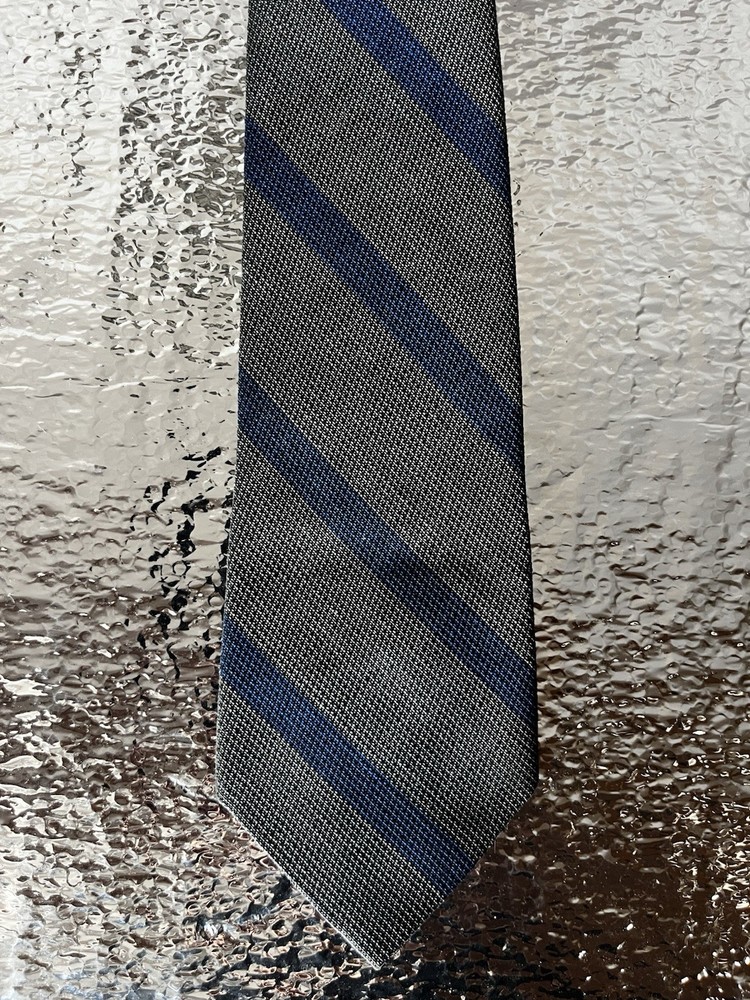 Blue And Gray Striped Skinny Tie Vintage Necktie 2.5” Wide 56” Length