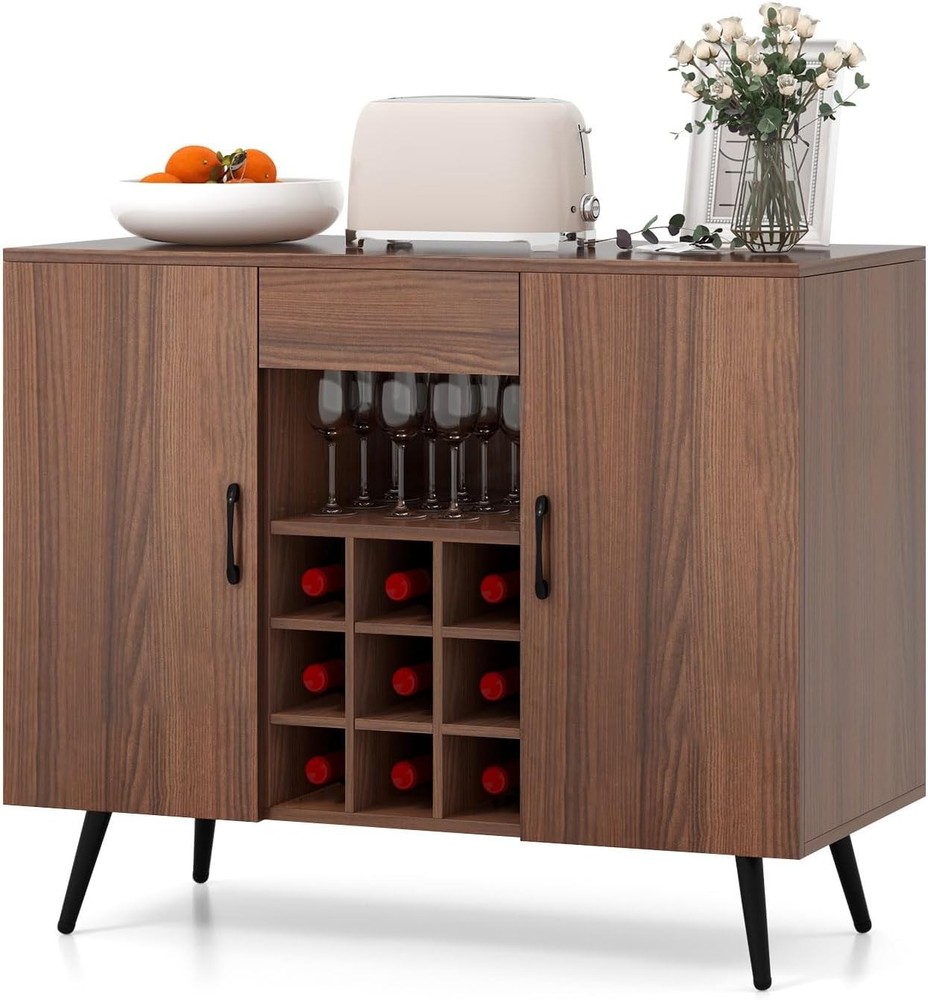Wine Cabinet with Storage, Modern Buffet Sideboard Cabinet with 9-Bottle Wine