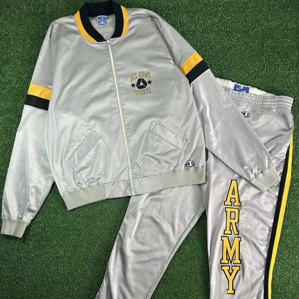 Vintage 80s Champion All Army Sport Track Suit 2pc Set Size XL Jacket Pants RARE