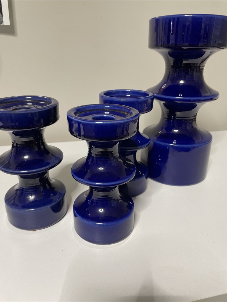 Steuler 4 Piece Cobolt Blue Candleholder Set Marked 149/15 And 150/25