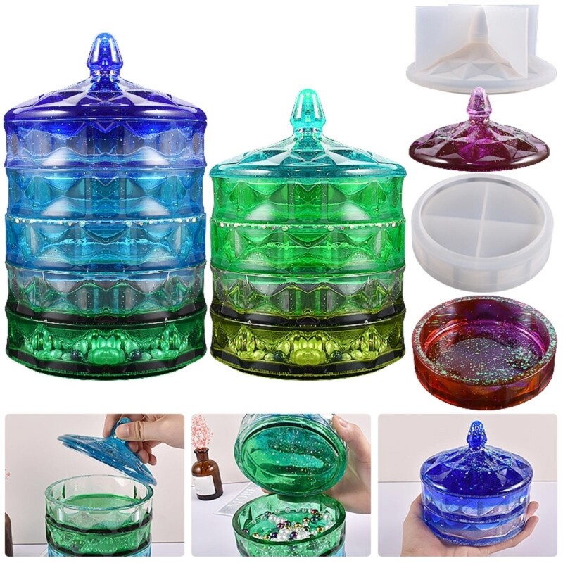Resin Casting Round Multilayer Storage Box Mold for Jewelry Storage