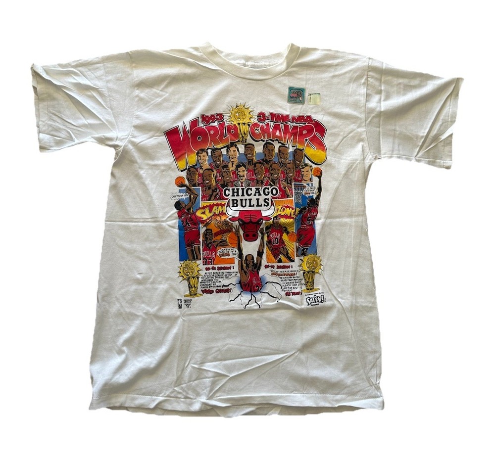 VTG 90s Chicago Bulls 1993 3-Time World Championship NBA Salem Deadstock L NWT