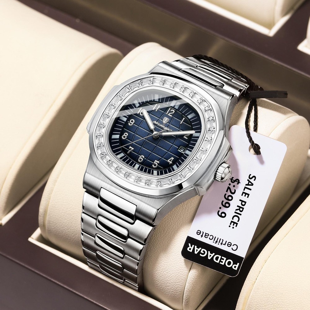 Quartz Wrist Watch Sport Stainless Steel Square Waterproof Modern Multicolor