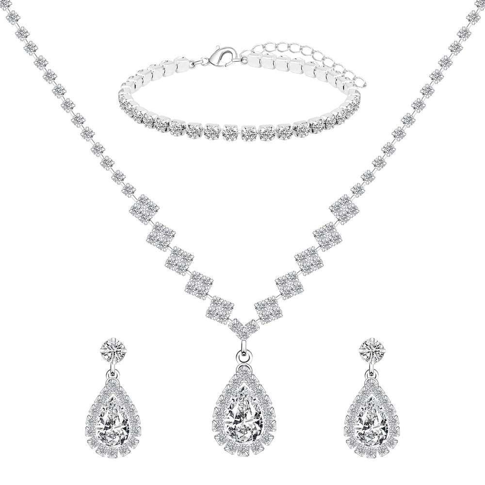 Elegant Hypoallergenic Silver Bridal Jewelry Set with CZ Tennis Bracelet