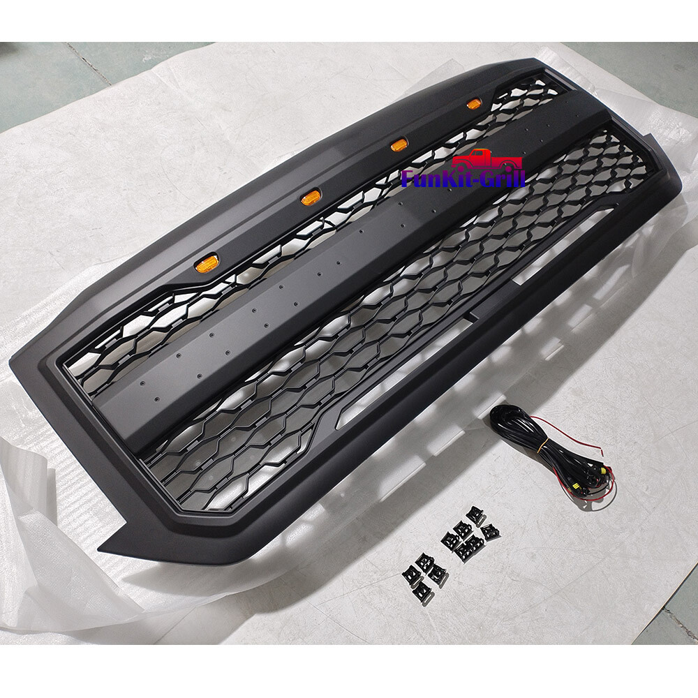 Black Front Bumper Center Grille For 2016-2018 Chevy Silverado w/Letters 4 LED