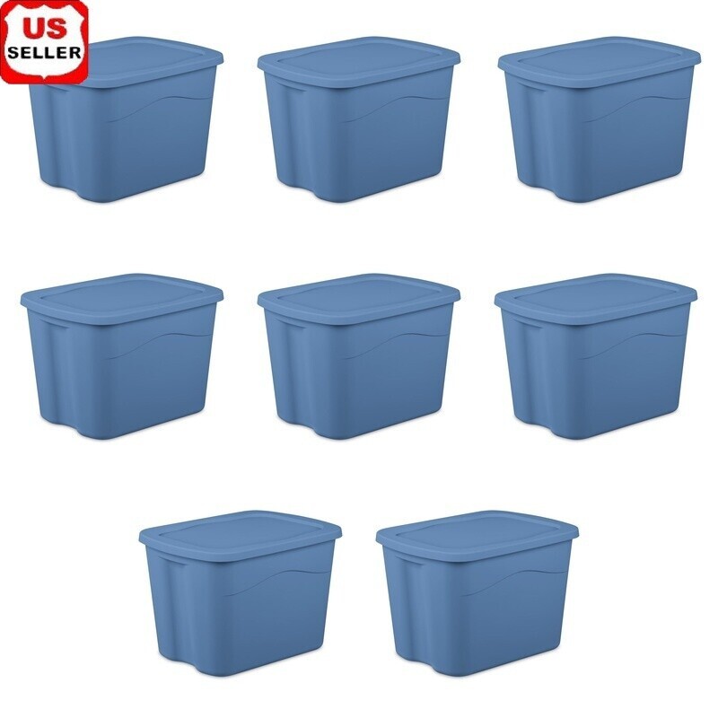 18 Gal Plastic Storage Bin Snap-on Lid Stackable Storage Containers Set of 8 New