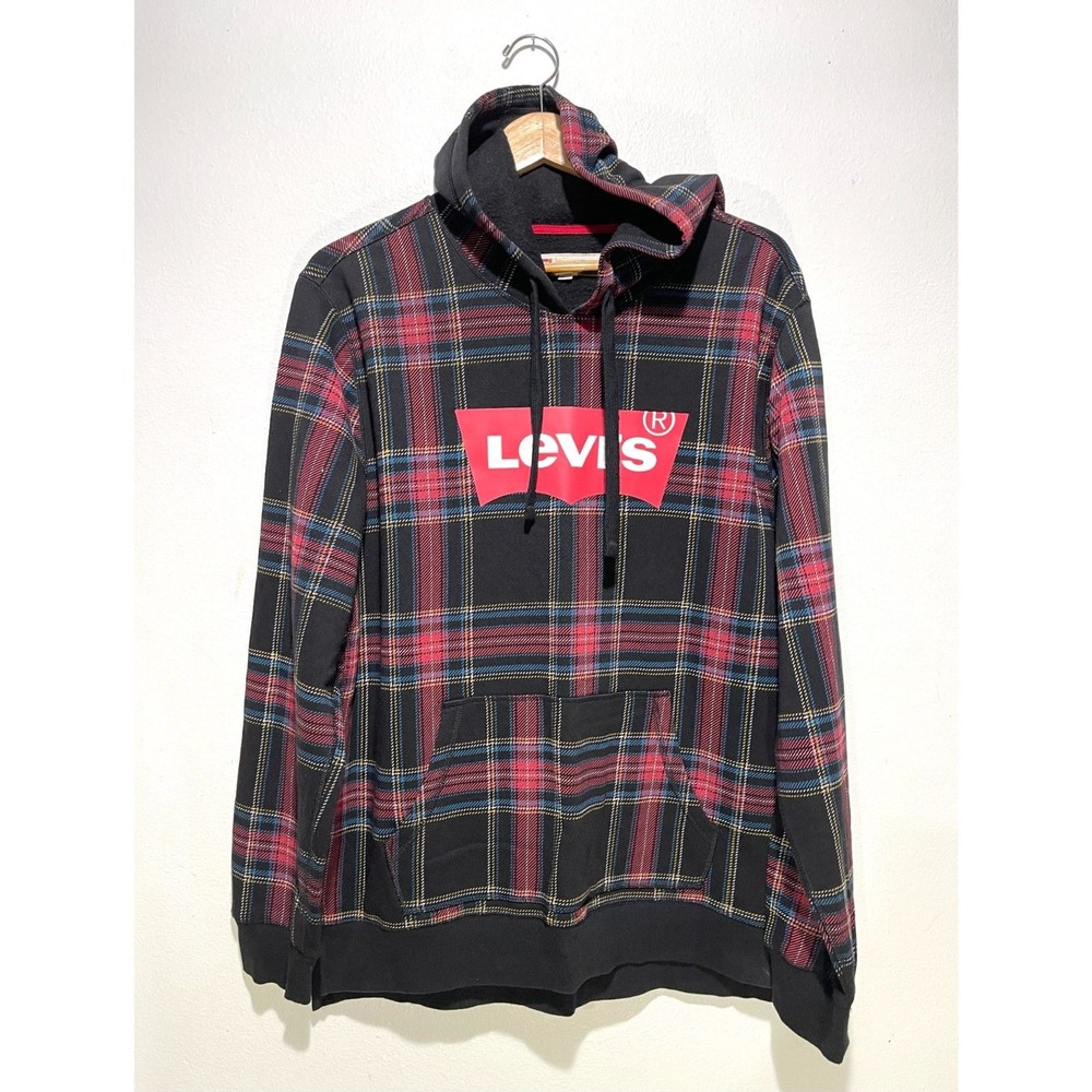 Levi's hooded sweatshirt big logo holidays plaid black red atleisure men's L